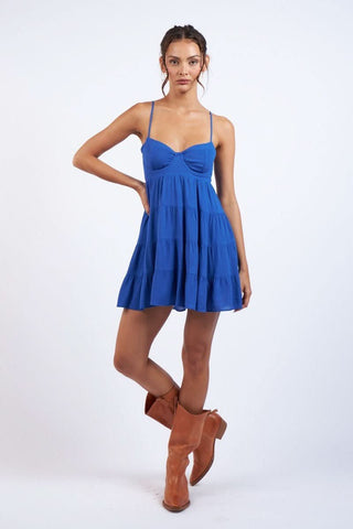 Persian blue tiered mini dress for coastal cowgirl outfits