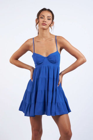 Persian blue tiered babydoll mini dress