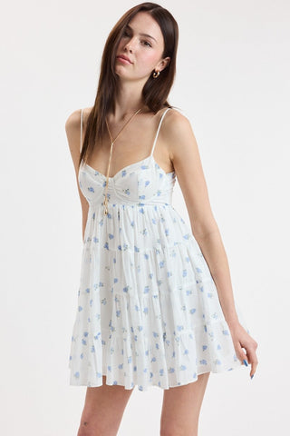blue floral babydoll mini dress for summer