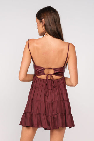Allie Brick Vegan Leather Babydoll Mini Dress - Rear View