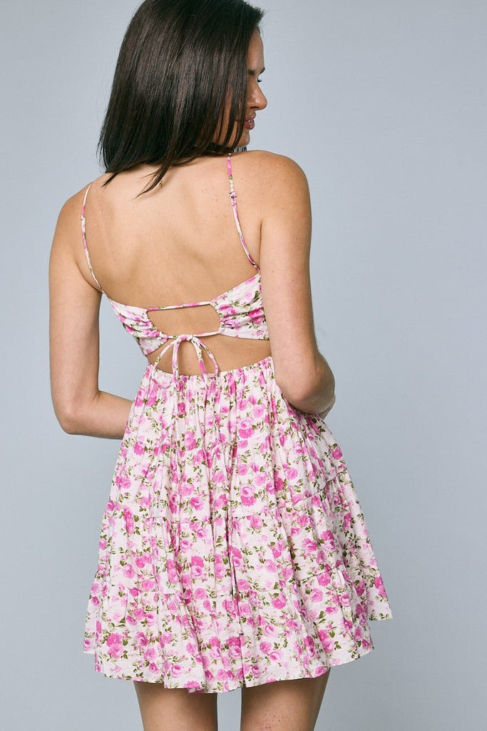 Pink Floral Tiered Babydoll Dress