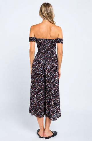 Allison Black Floral Off-the-Shoulder Culotte Jumpsuit bak view