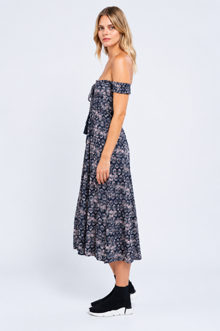 Allison Navy & Blush Off-the-Shoulder Culotte Jumpsuit side view