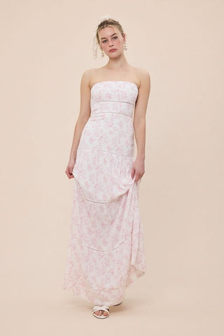 Amalfi Light Pink Long Floral Maxi Dress - Front View
