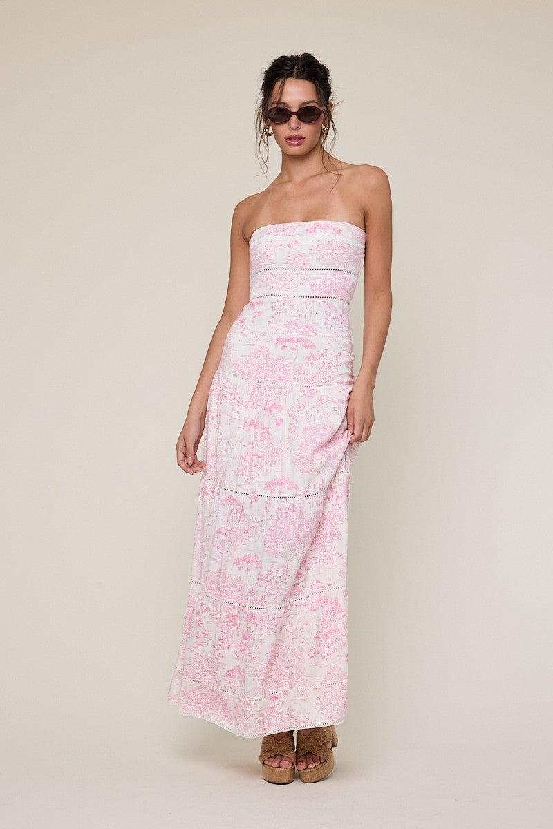 White and Pink Floral Tiered Boho Maxi Dress | Boho Pink White and Pink Floral Tiered Boho Maxi Dress | Boho Pink