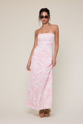Amalfi White and Pink Floral Maxi Dress - Front View