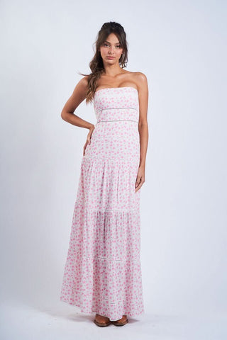 Amalfi White and Pink Ditsy Floral Maxi Dress - From our Boho Clothing Collection