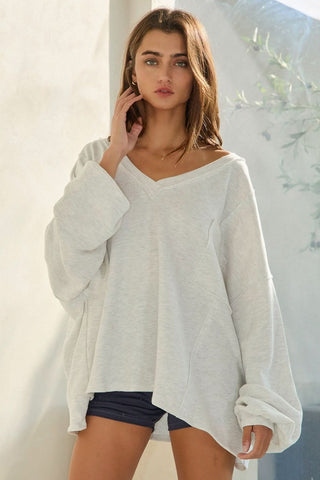 Amber grey oversized V-neck sweatshirt for women