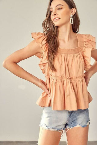 Dani Apricot Ruffle Babydoll Top - Side Angle View