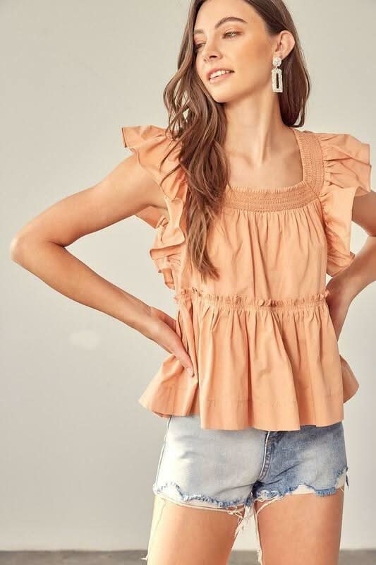 Apricot Babydoll Ruffle Top