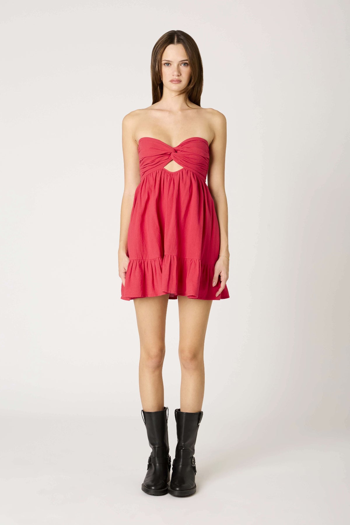 Argie Cherry Red Strapless Romper Dress Argie Cherry Red Strapless Romper Dress