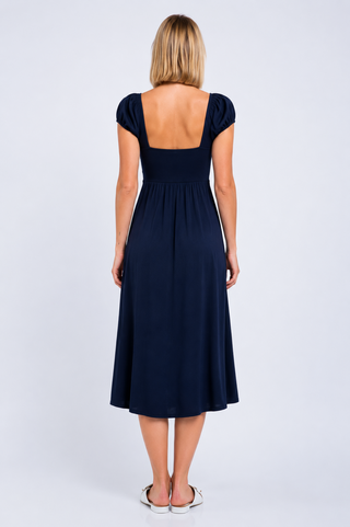 Astwood Cove Navy Off-the-Shoulder Midi Dress - back view