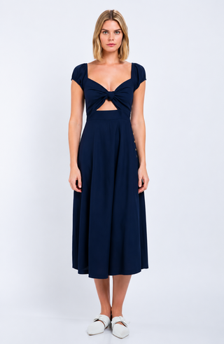Astwood Cove Navy Off-the-Shoulder Midi Dress - front view 