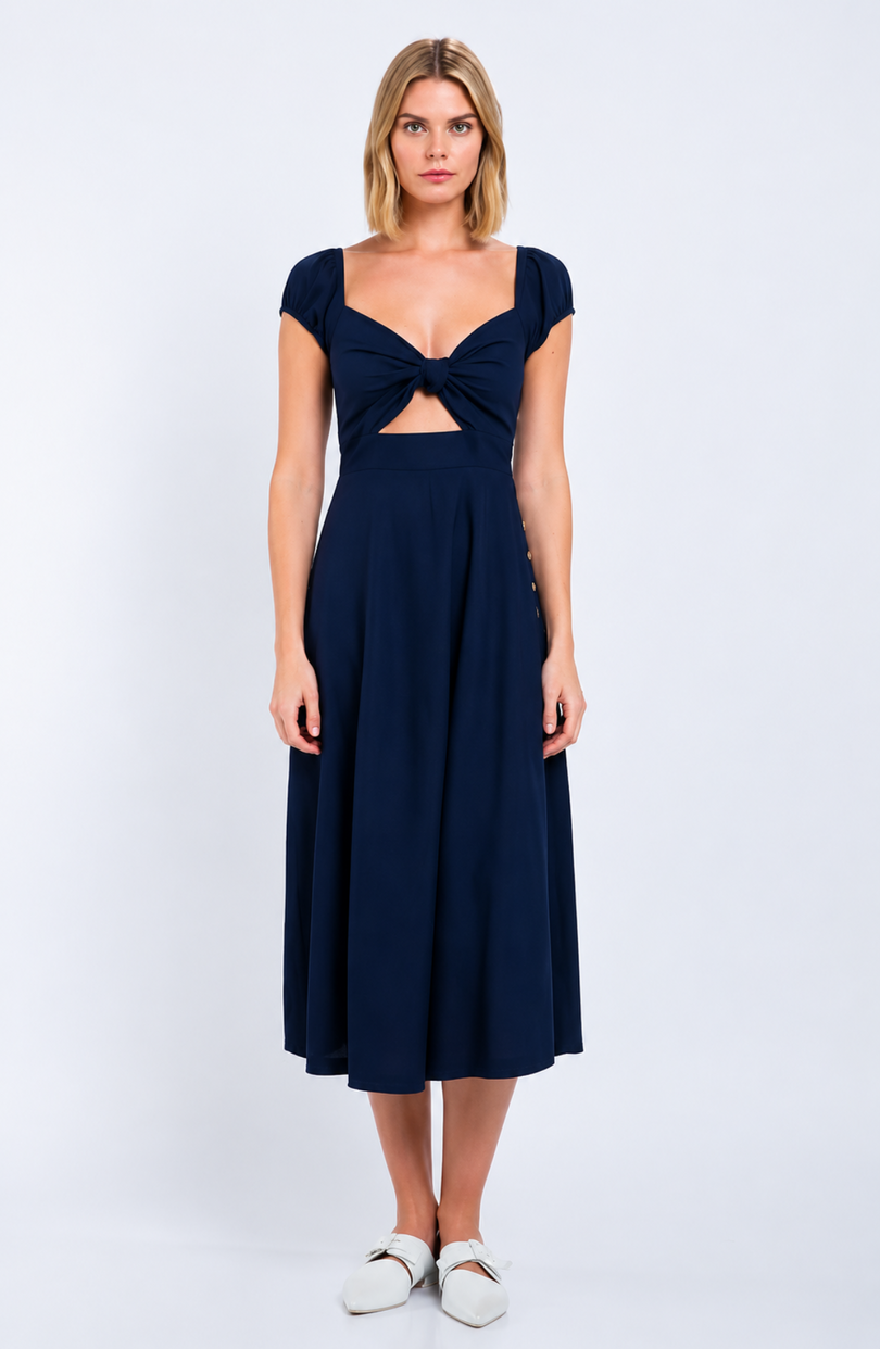 Astwood Cove Navy Off-the-Shoulder Midi Dress - front view 