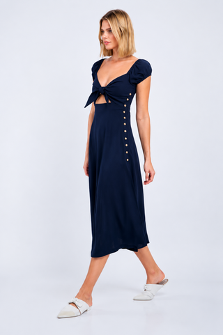 Astwood Cove Navy Off-the-Shoulder Midi Dress - side angle view