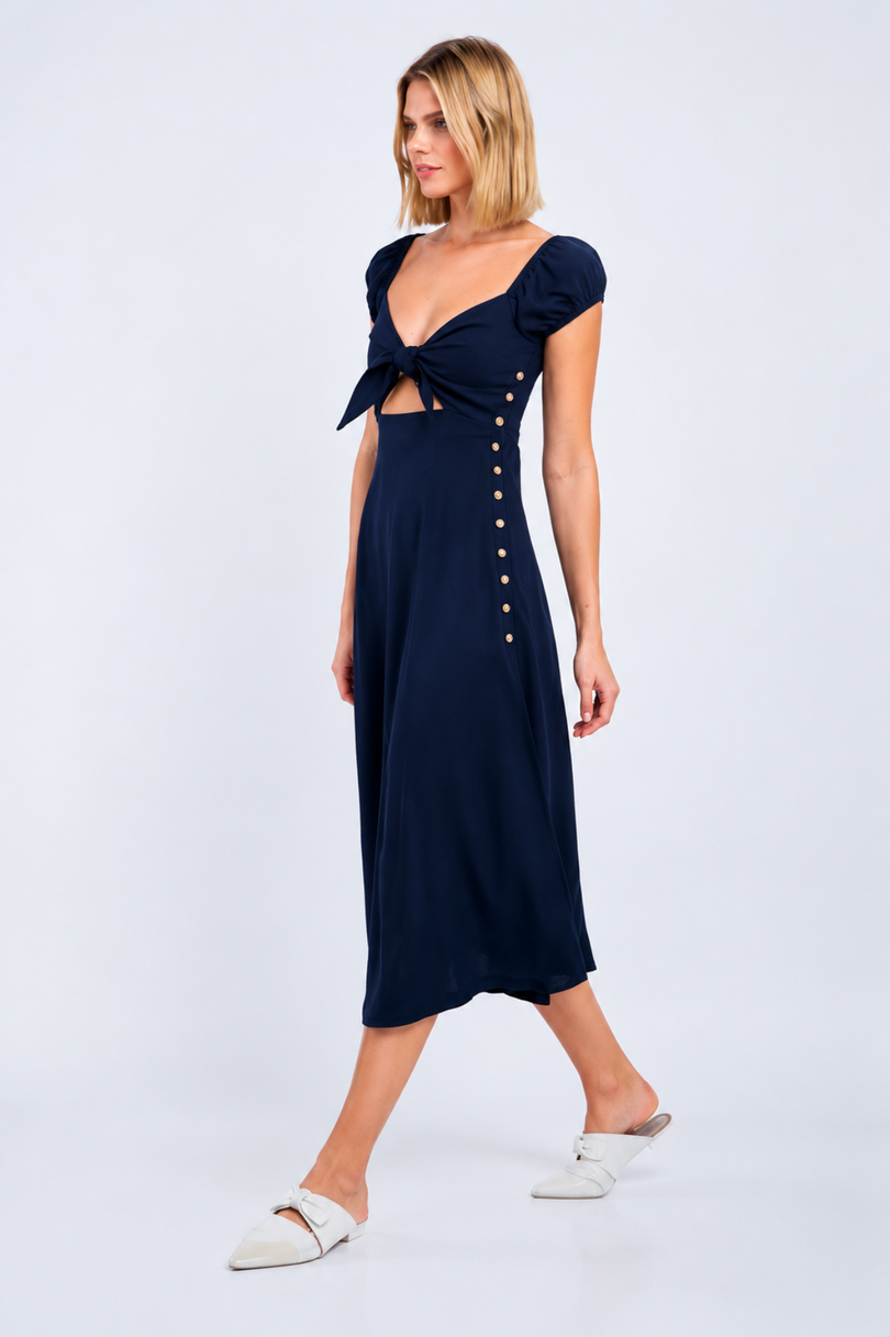 Astwood Cove Navy Off-the-Shoulder Midi Dress - side angle view