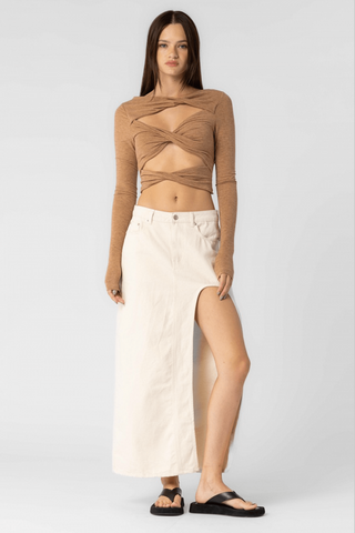 Santa Monica Ecru Denim Slit Maxi Skirt - Outfit View