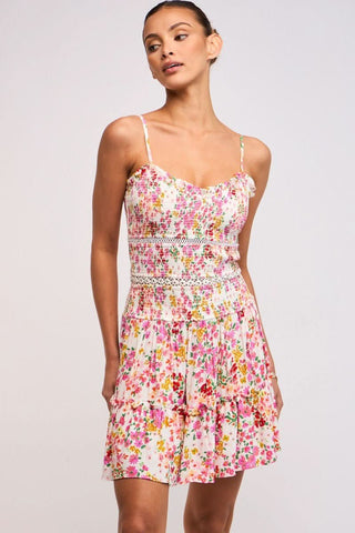 Ayla Pink Floral Smocked Mini Dress - Side Angle View