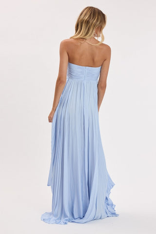 Back view of Willow baby blue gown showing hidden zipper closure