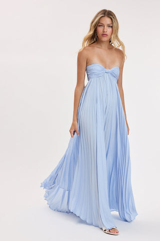 Breezy baby blue pleated babydoll gown flowy movement