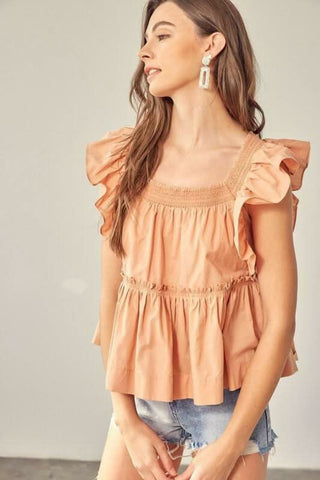 Dani Apricot Ruffle Babydoll Top - Front View