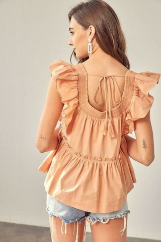 Dani Apricot Ruffle Babydoll Top - Back View