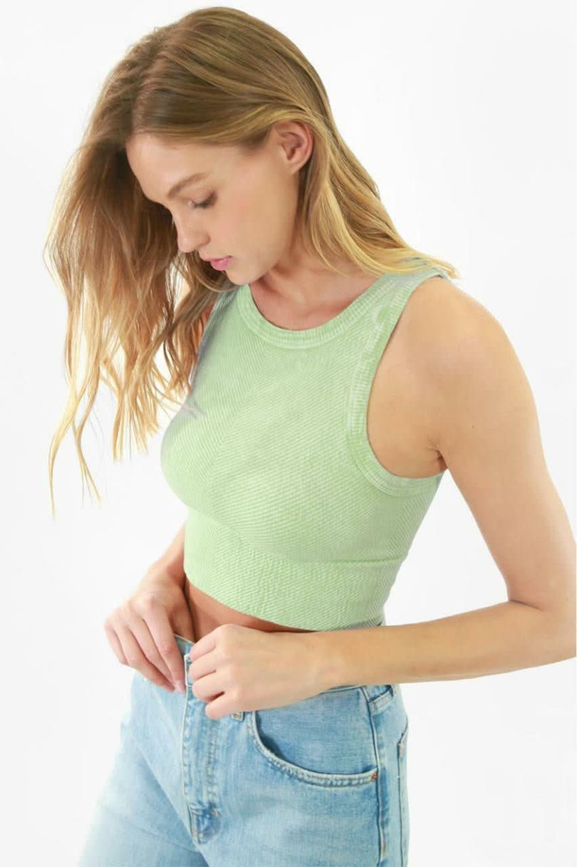 NIKIBIKI Vintage Basil High Neck Cropped Tank Styled For Gym