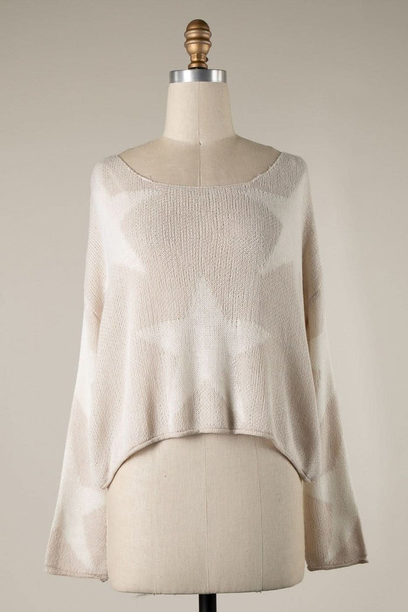 Beige Oversized Star Print Sweater