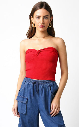 Becca Red Twist Knot Tube Top - Front View