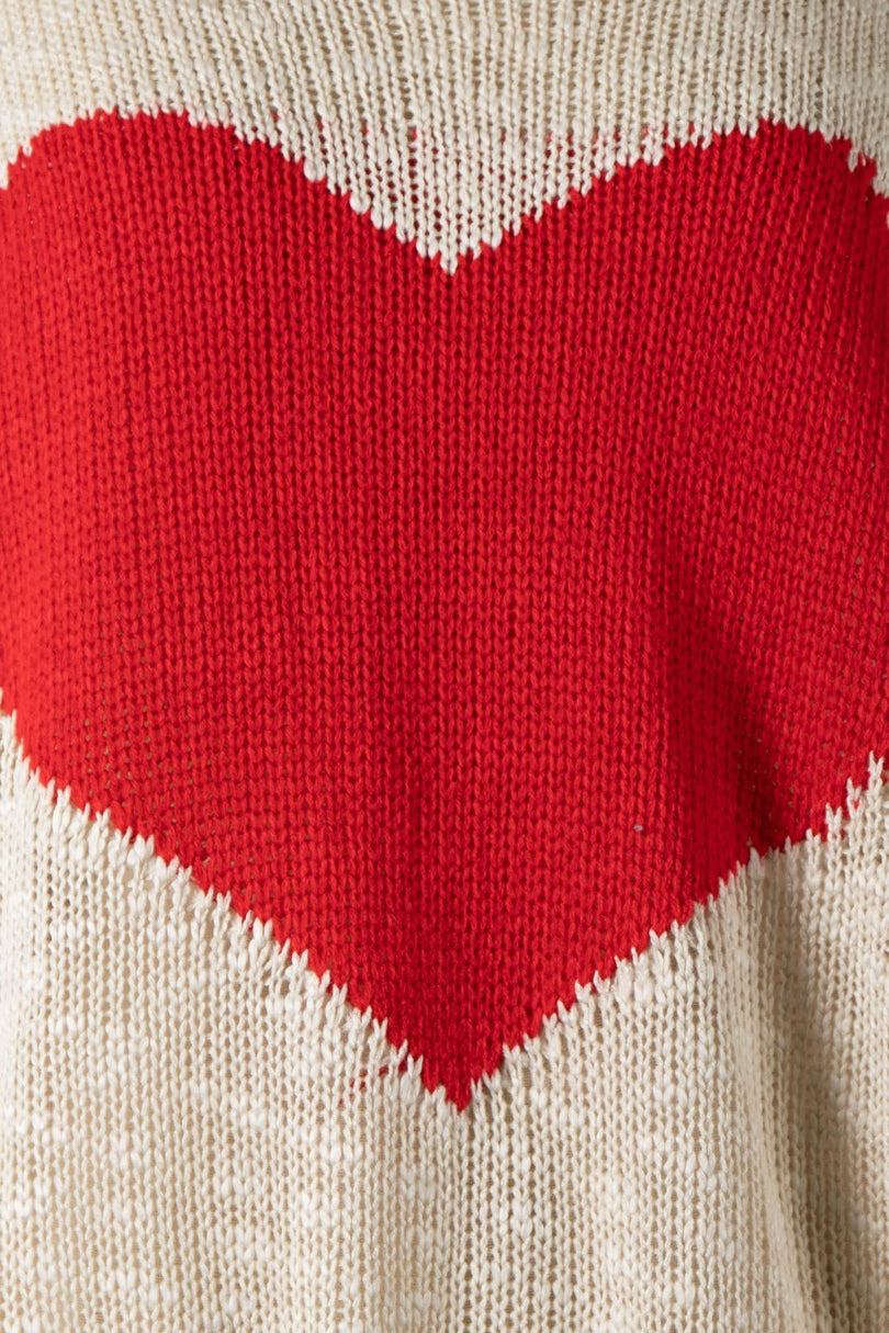 Beige and Red Heart Sweaters