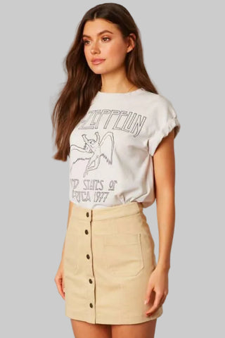 Beige corduroy mini skirt side view