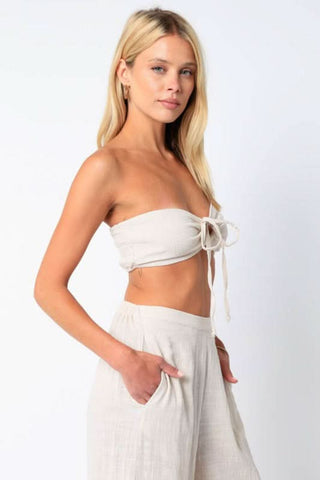 Beige wide leg pants set side view
