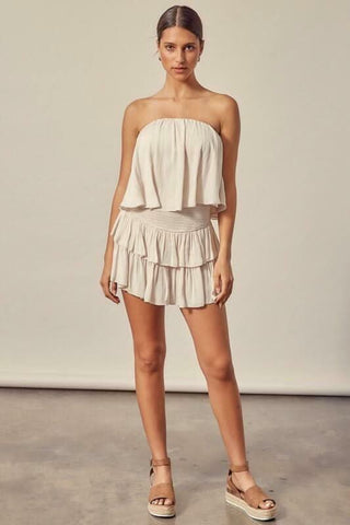Monaco Ivory Strapless Romper outfit view
