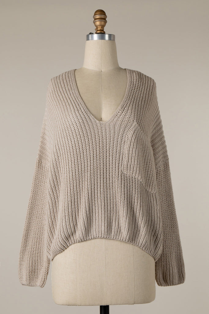 Women's Beige V-Neck Sweater