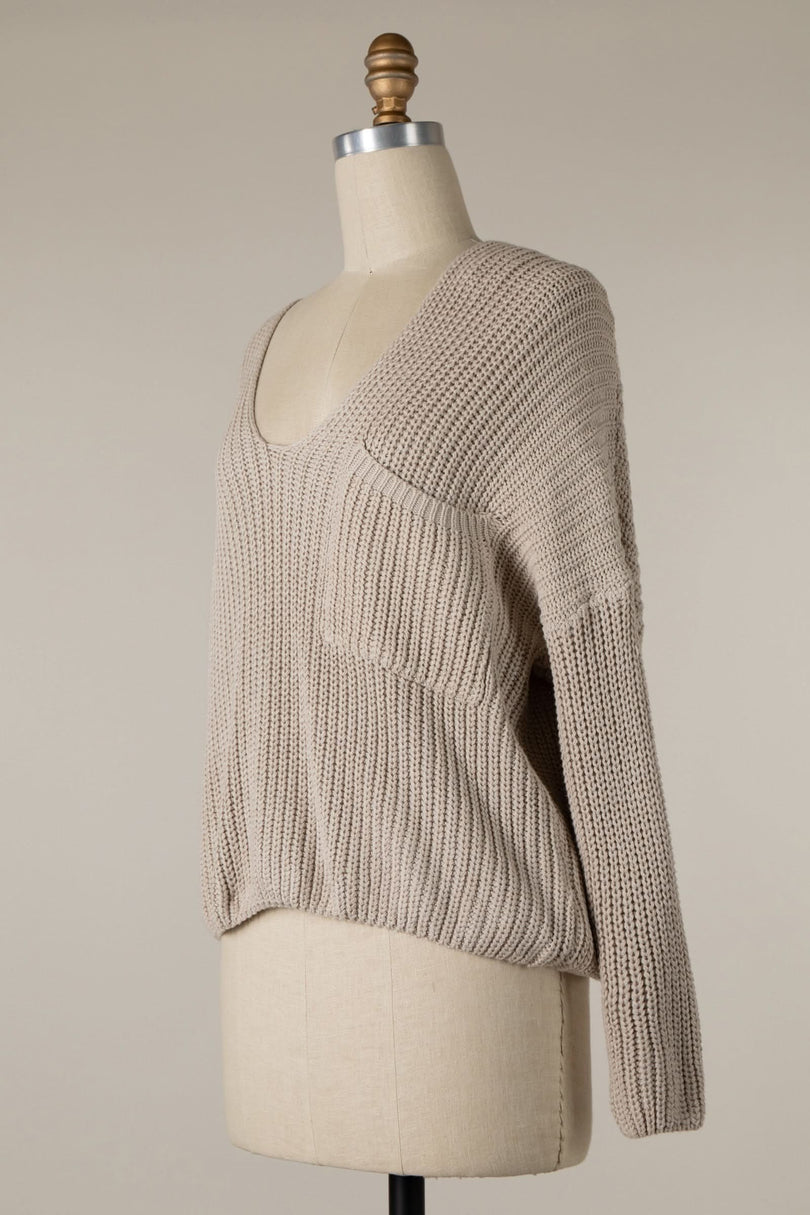 Brynn Beige V-Neck Sweater - Side View