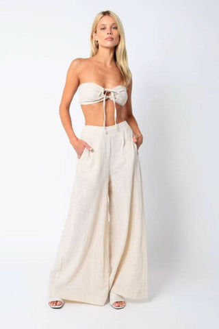 Beige two piece palazzo pants set front view