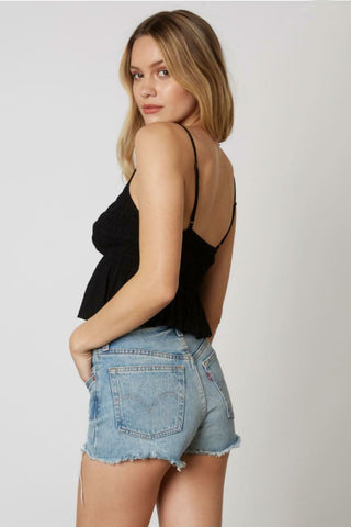 Black cropped tank top back view