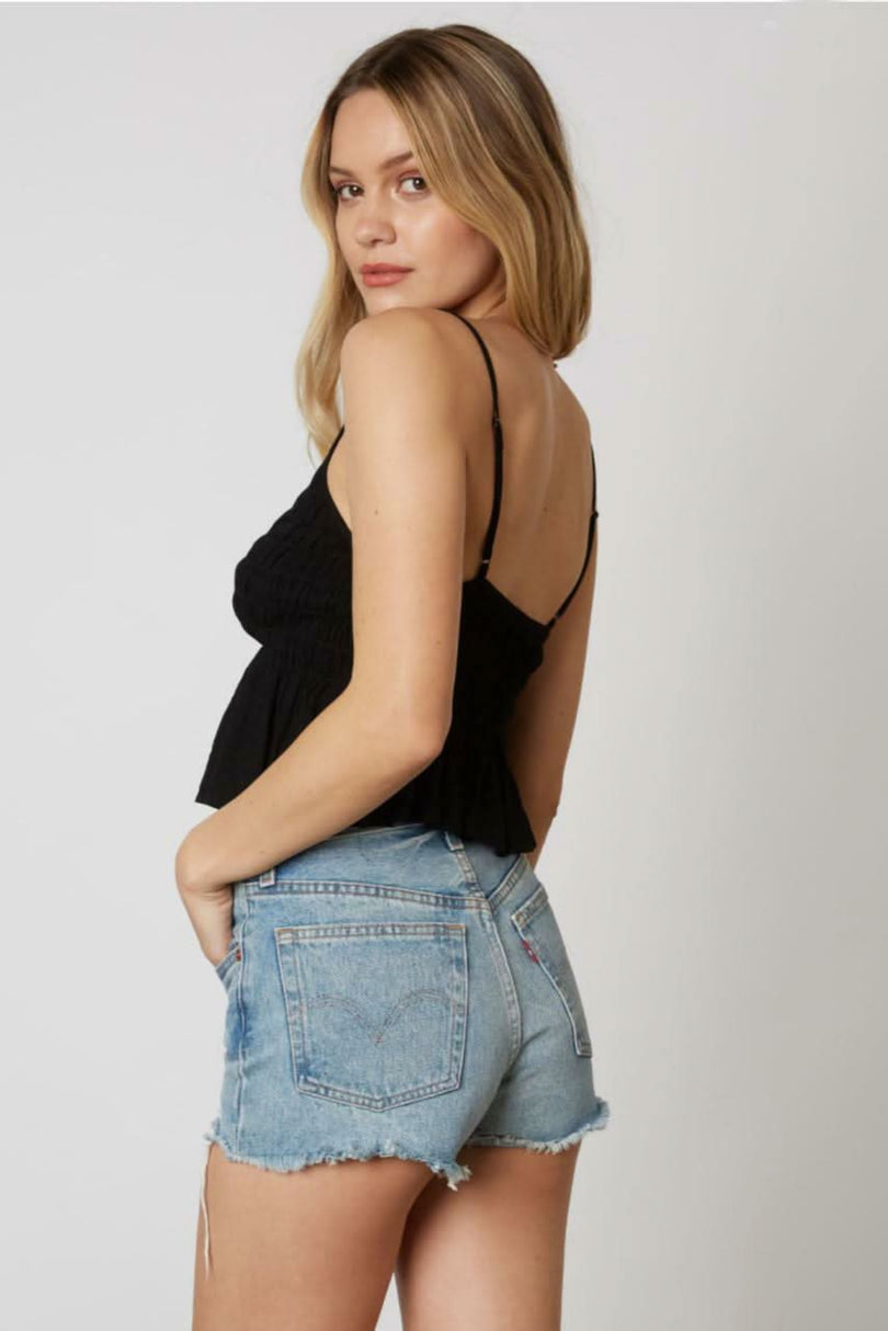 Black cropped tank top back view