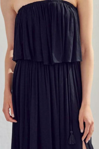 Monaco Black Strapless Maxi Dress - Close-Up View
