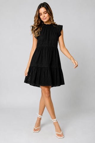 Dionne Black Eyelet Flutter Sleeve Dress - Outfit View