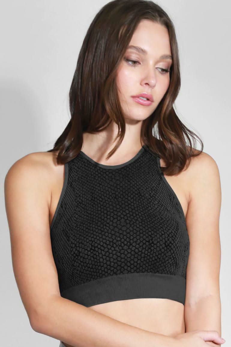 Black High Neck Bralette-Snake Print