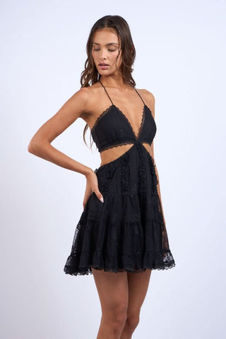 Garden Muse Black Lace Halter Dress - Side View