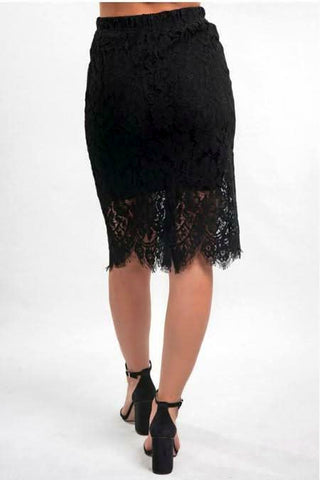 black lace knee length skirt fitted pencil silhouette back view