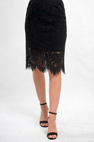 black lace knee length skirt fitted pencil silhouette front view
