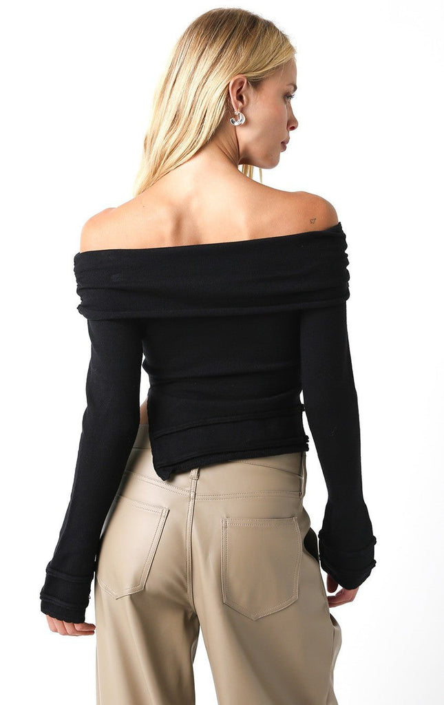 Long Sleeve Black Off Shoulder Sweater 