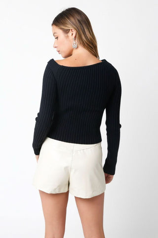Margaret Black Off-The-Shoulder Sweater Top - Back View