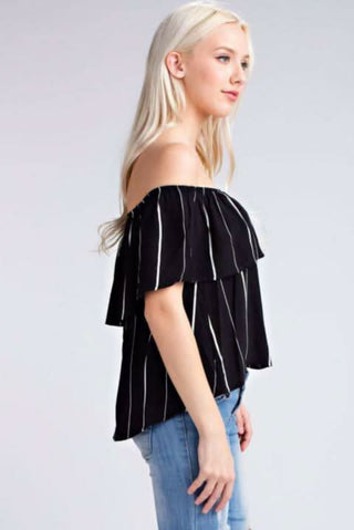 Black off the shoulder top side view