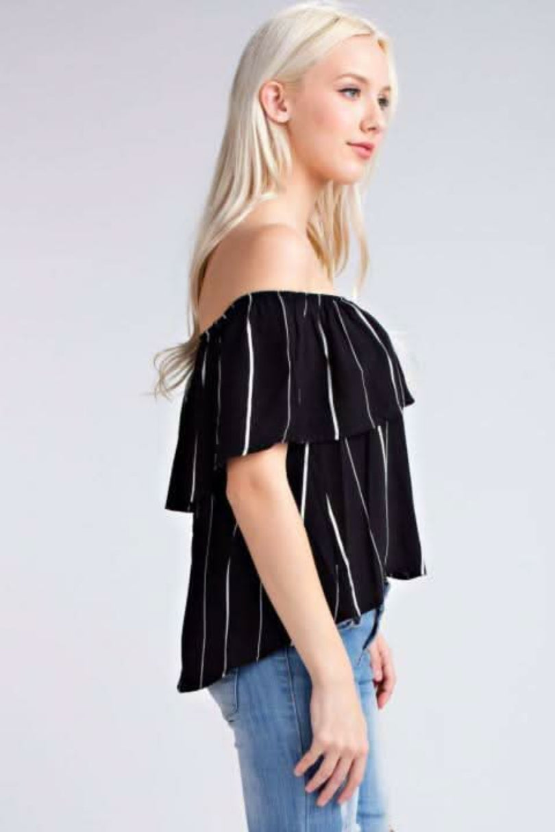 Black off the shoulder top side view
