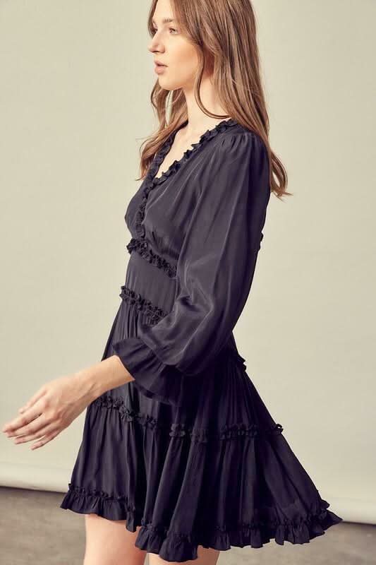 Black Puff Sleeve Skater Dress