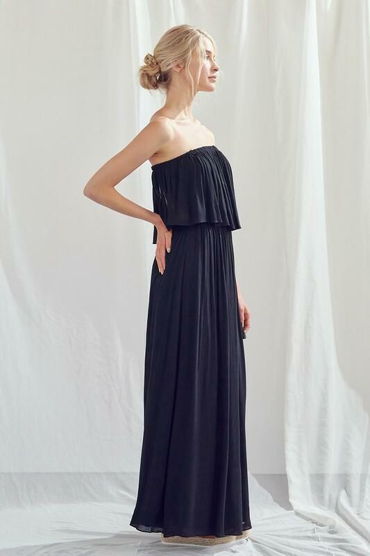 Black Ruffle Overlay Maxi Dress